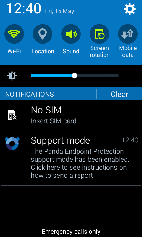 Mensaje Support modeen el dispositivo Android