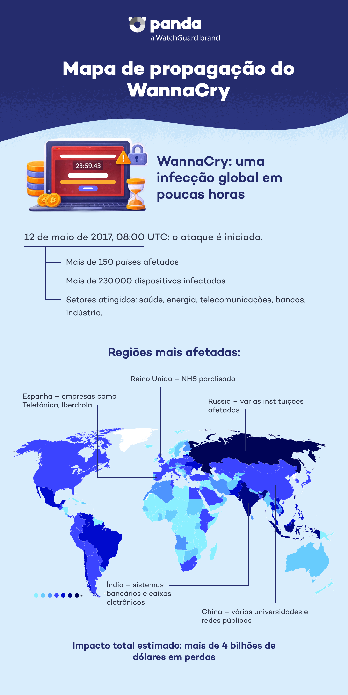 Mapa de propagação do Wannacry - Panda Security