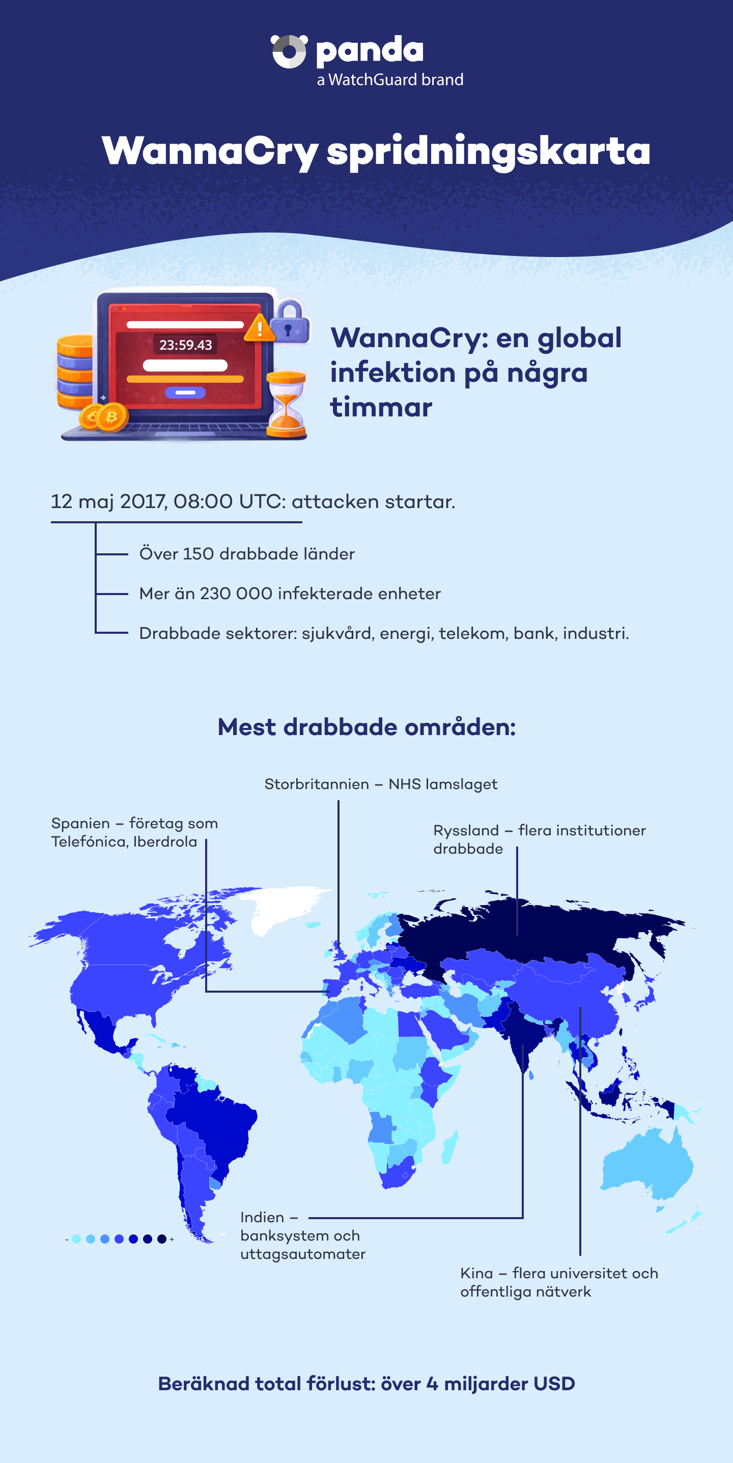 Karta över Wannacrys spridning - Panda Security