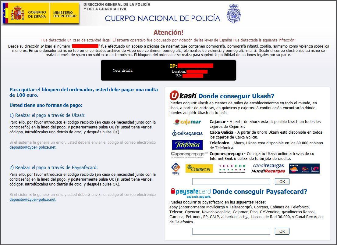 Mensaje de la Policía de que tengo que pagar Malware_policia